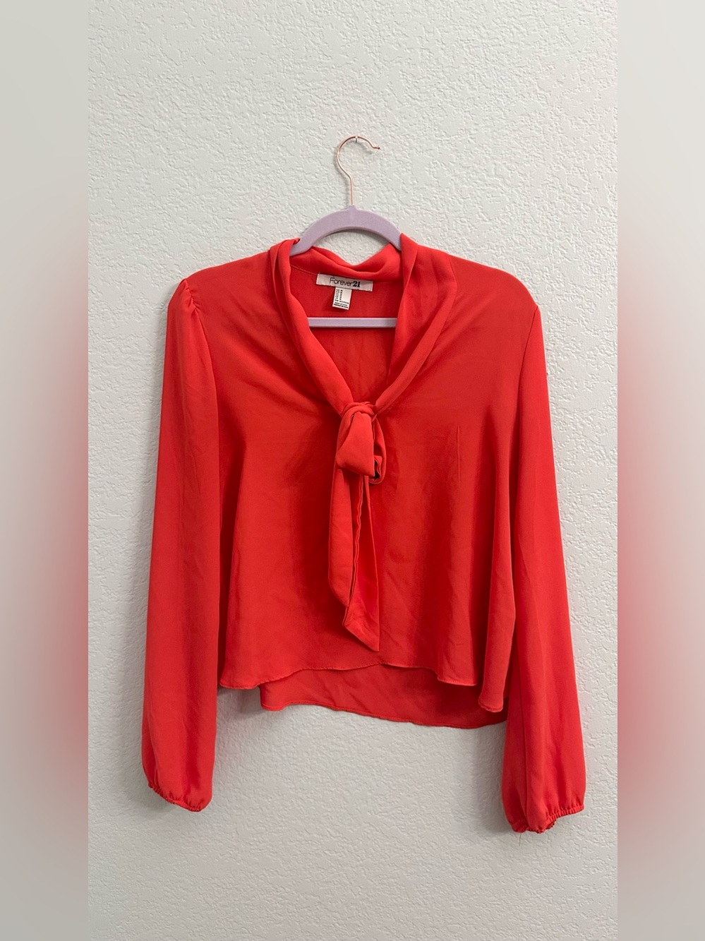 Forever 21 Pink Tie Neck Bow Blouse Long Sleeve M